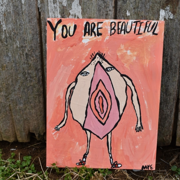 Hand Crafted Other - You Are Beautiful Folk Art Painting
